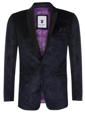 Veste de dîner en velours bleu marine à motif Paisley pour homme