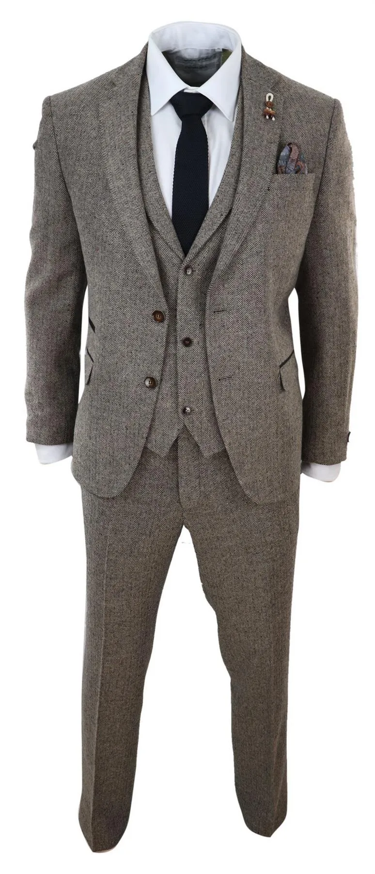Costume trois pièces en tweed vintage marron chêne pour homme, à chevrons, style rétro des années 1920 Peaky Blinders