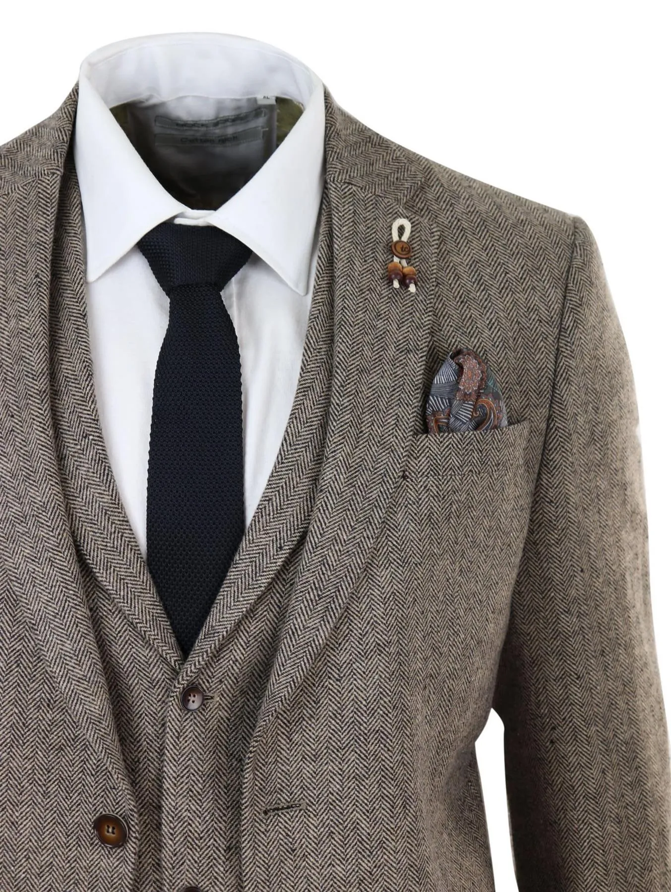 Costume trois pièces en tweed vintage marron chêne pour homme, à chevrons, style rétro des années 1920 Peaky Blinders