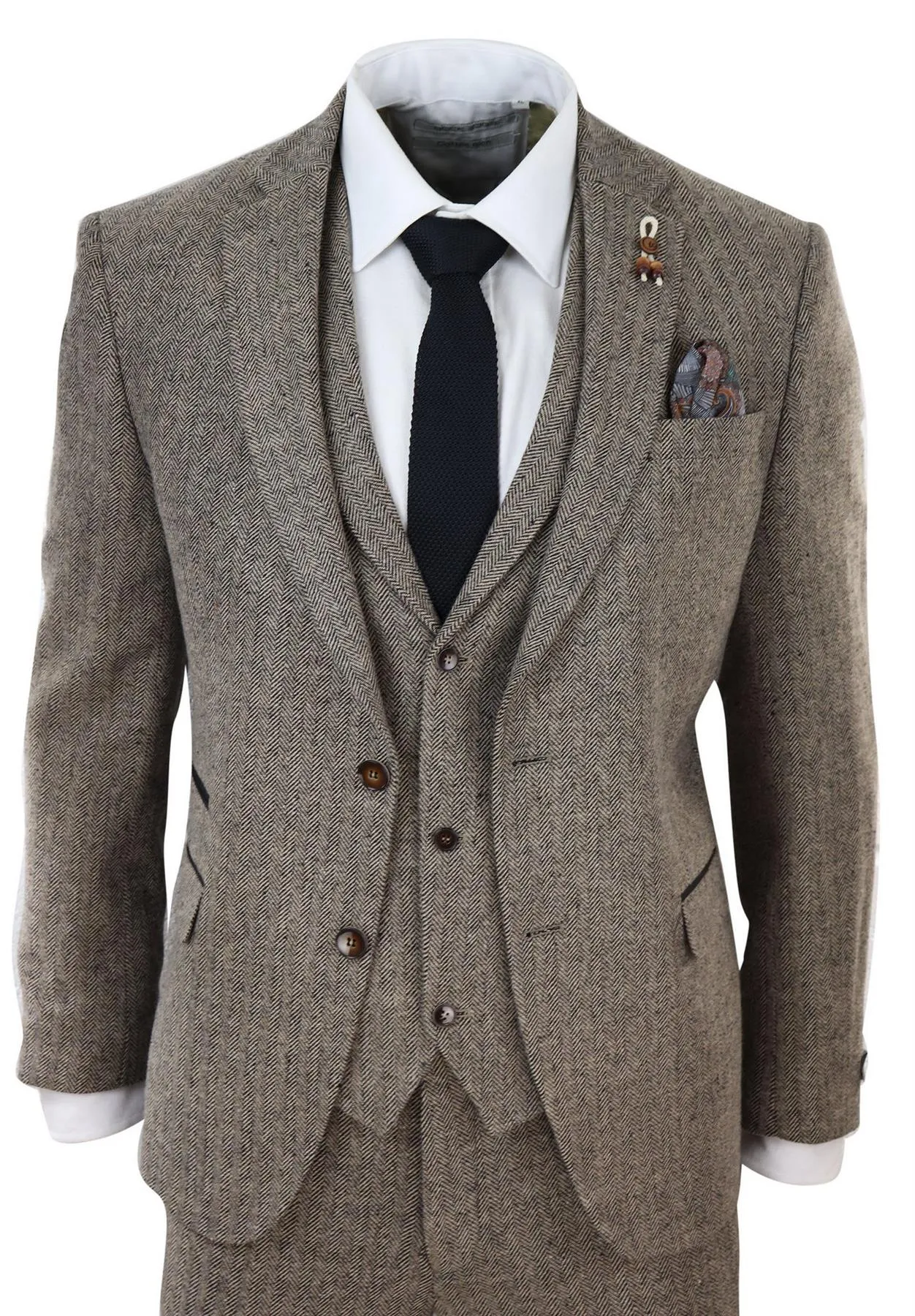 Costume trois pièces en tweed vintage marron chêne pour homme, à chevrons, style rétro des années 1920 Peaky Blinders