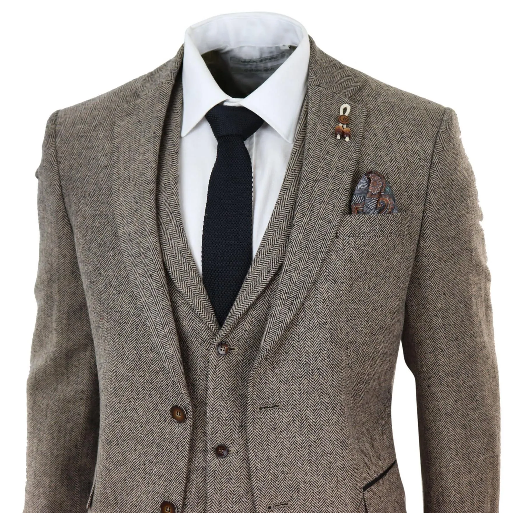 Costume trois pièces en tweed vintage marron chêne pour homme, à chevrons, style rétro des années 1920 Peaky Blinders