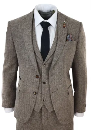Costume trois pièces en tweed vintage marron chêne pour homme, à chevrons, style rétro des années 1920 Peaky Blinders