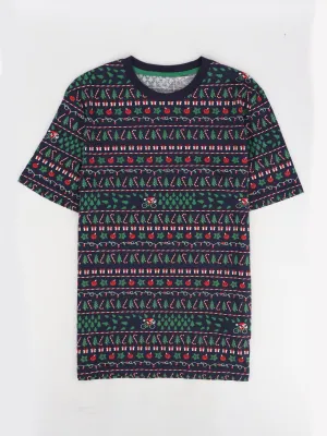 T-shirt imprimé de Noël pour homme, Marine