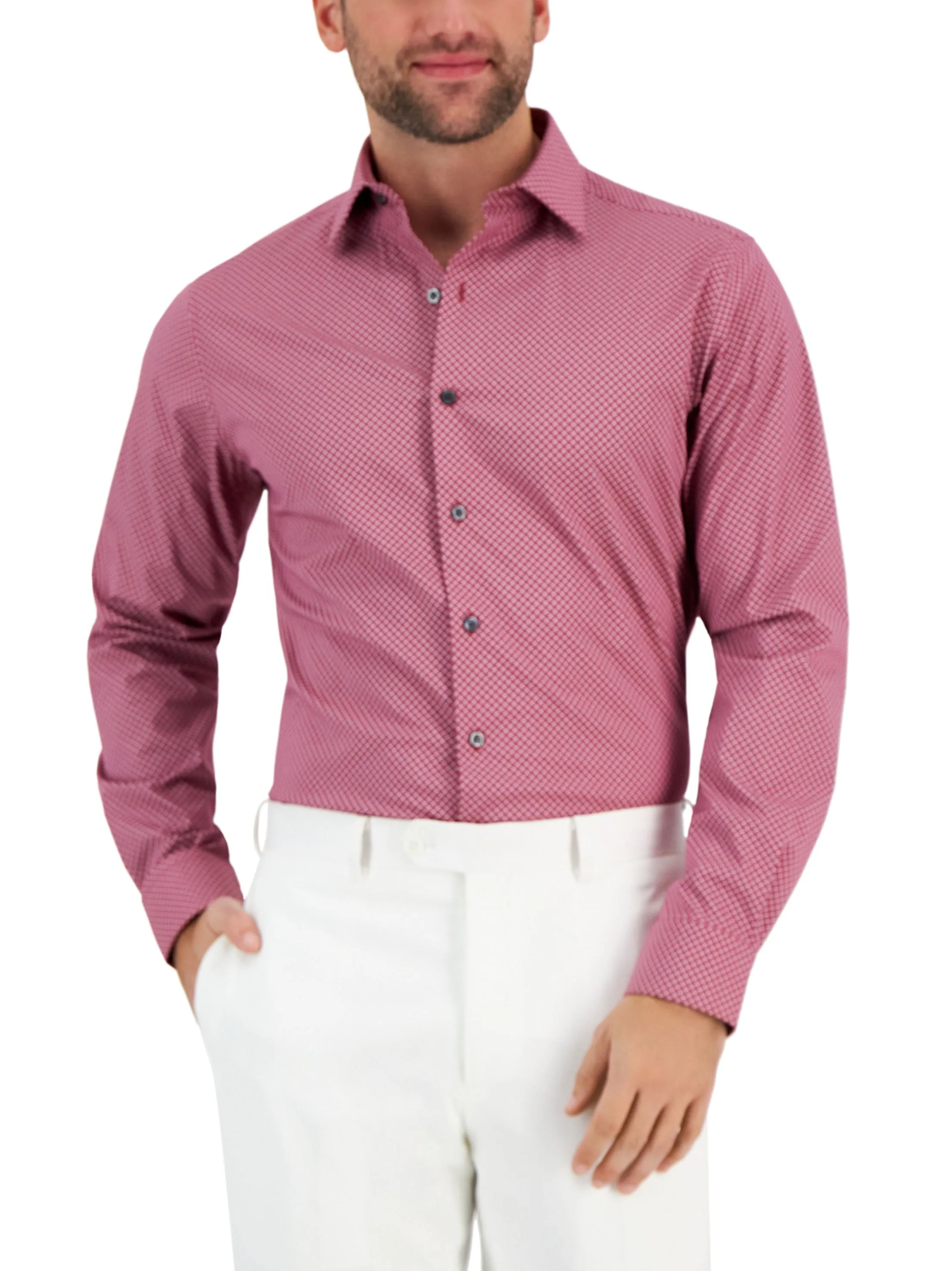 Chemise à boutons imprimée Puzzle pour homme, Rose foncé