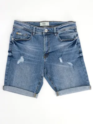 Short en denim délavé déchiré pour homme, Bleu