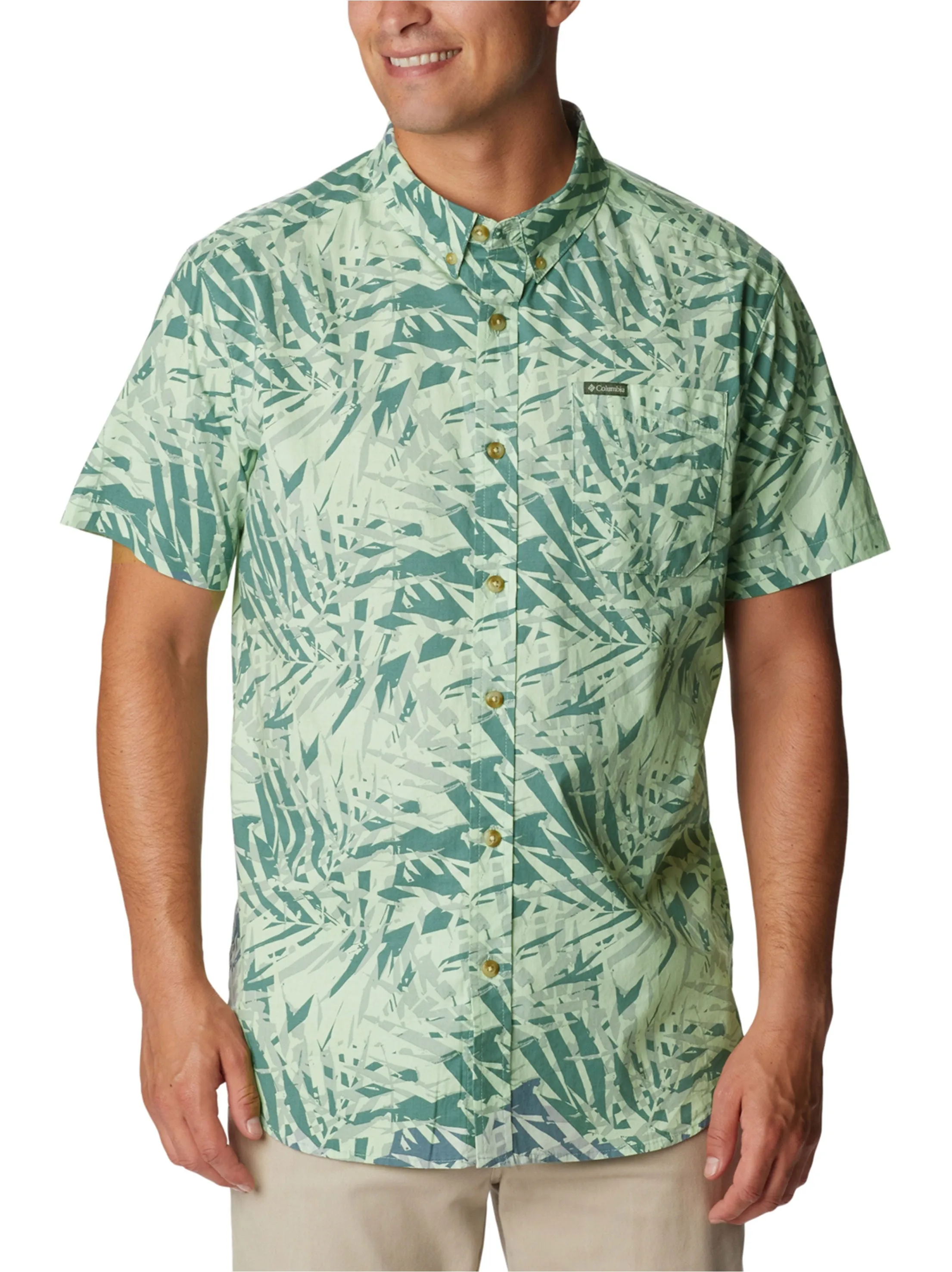 Chemise à boutons imprimée tropicale pour hommes, vert clair