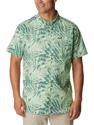 Chemise à boutons imprimée tropicale pour hommes, vert clair