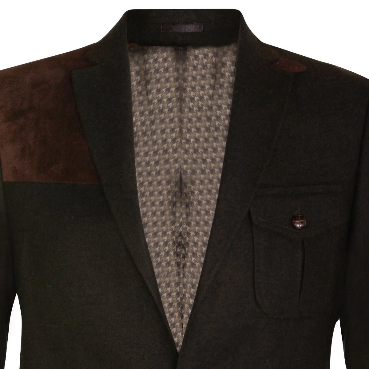 Veste de chasse en tweed de laine pour homme - Veste de sport élégante décontractée avec coudières - Olive