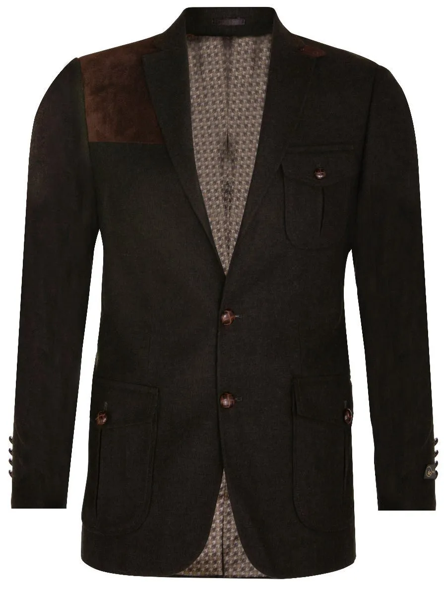 Veste de chasse en tweed de laine pour homme - Veste de sport élégante décontractée avec coudières - Olive