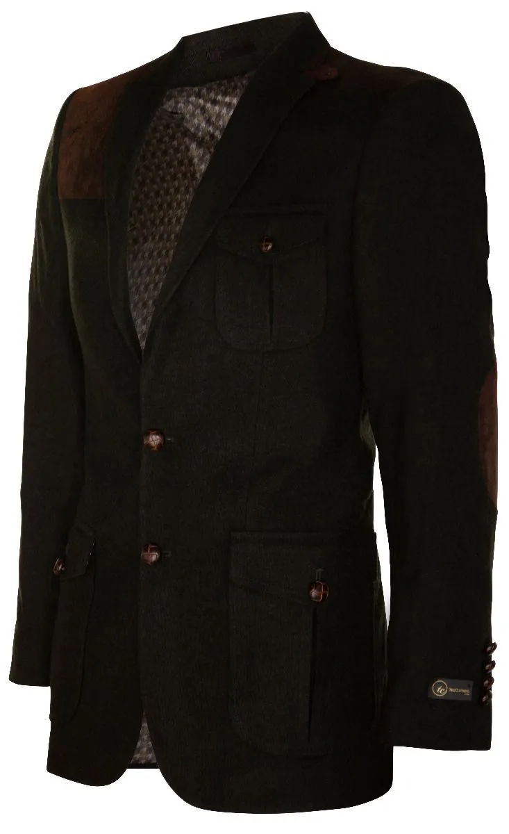 Veste de chasse en tweed de laine pour homme - Veste de sport élégante décontractée avec coudières - Olive