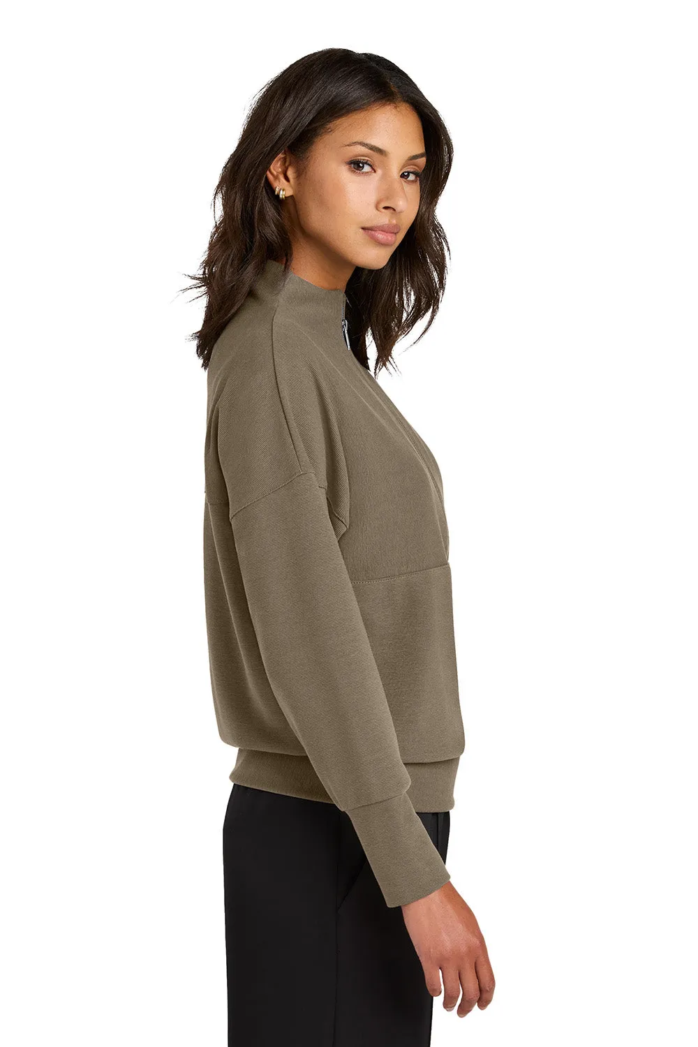 Mercer Mettle Sweat-shirt Femme à Texture Linéaire Résistante aux Odeurs 1/4 Zip - Brun Taupe Chaud