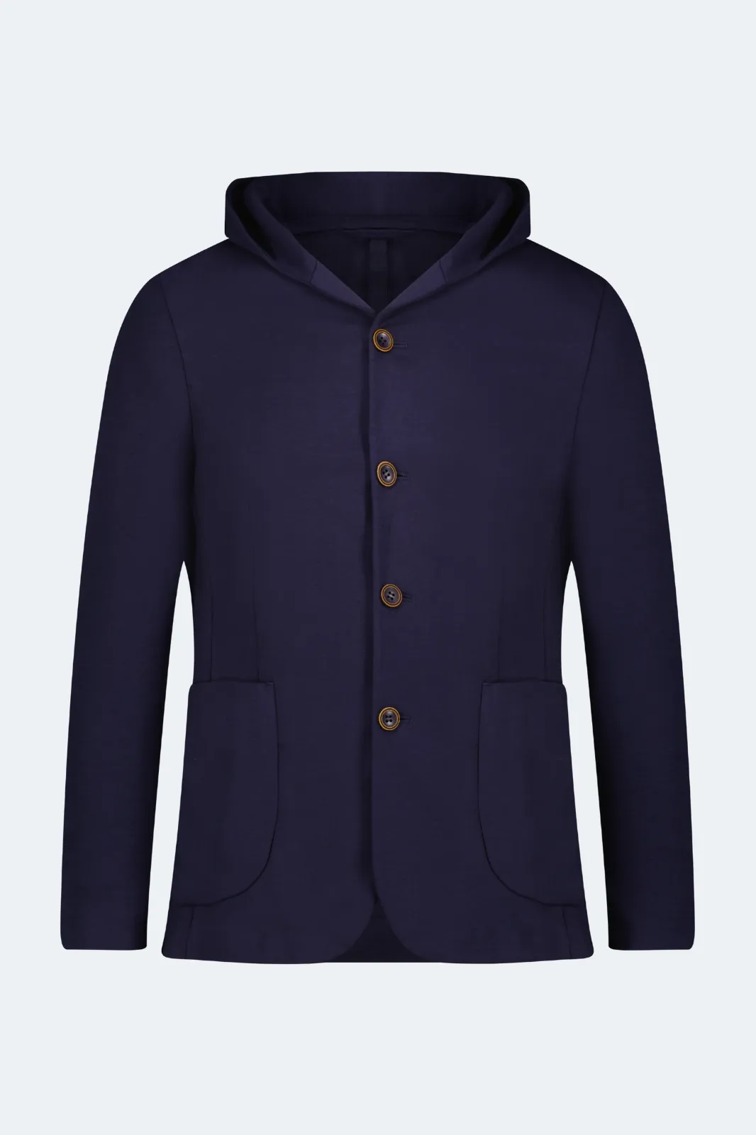 Veste sport à capuche tricotée marine avec boutons