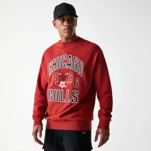 Sweats à capuche et pulls à capuche New Era Chicago Bulls NBA Floral Rouge Grosse maille col ras du cou surdimensionné