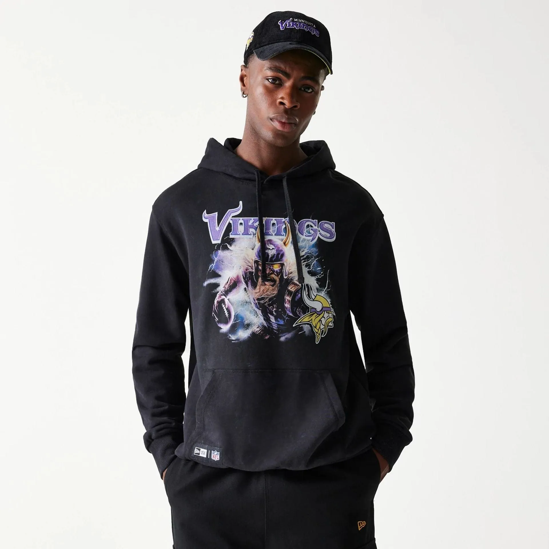 Sweats à capuche et pulls New Era des Minnesota Vikings - Vêtements premium pour les matchs de NFL - Pull à capuche noir surdimensionné