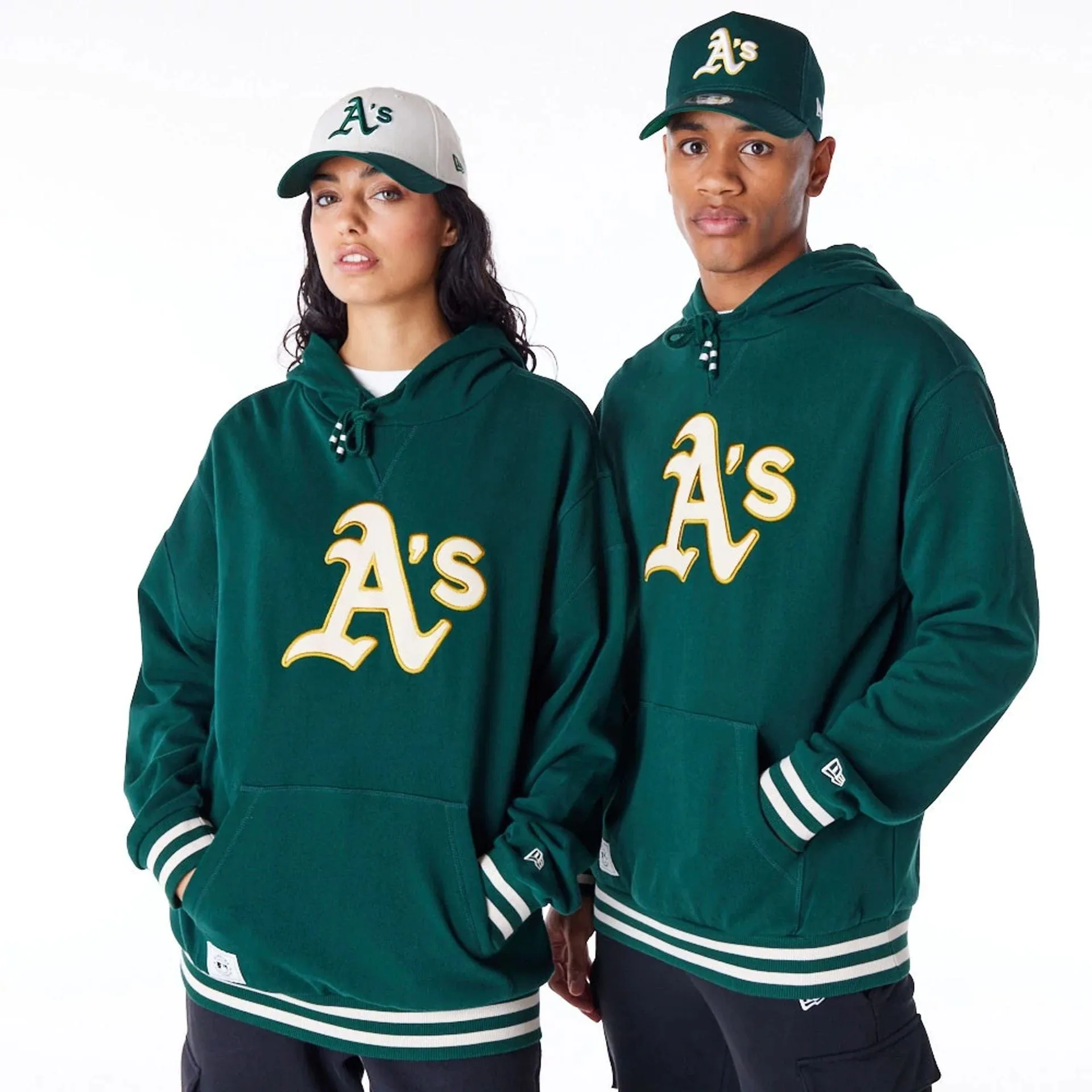 Sweats à capuche et pulls à capuche New Era Oakland Athletics MLB Remplissage de côtes Vert foncé Pull à capuche oversized