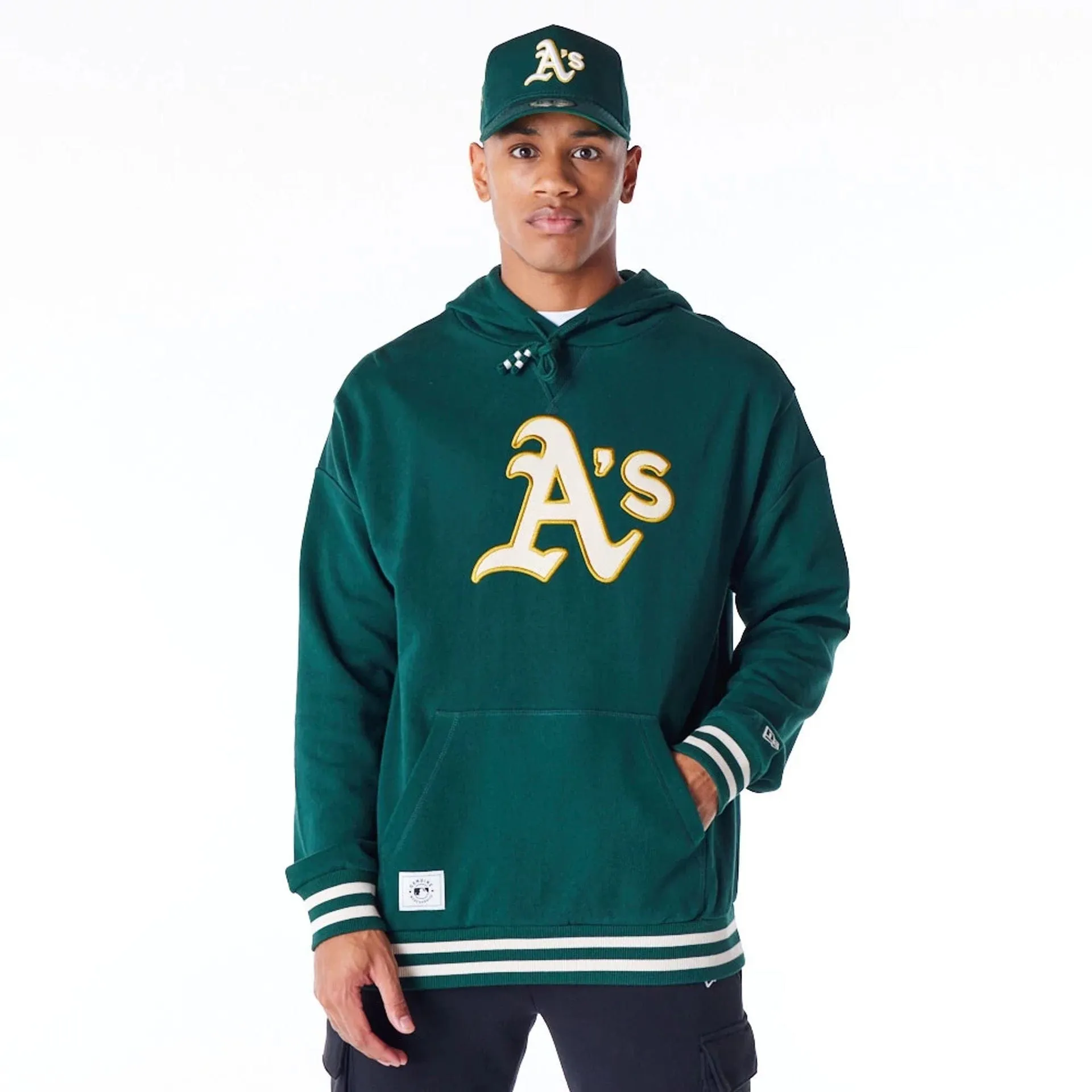 Sweats à capuche et pulls à capuche New Era Oakland Athletics MLB Remplissage de côtes Vert foncé Pull à capuche oversized