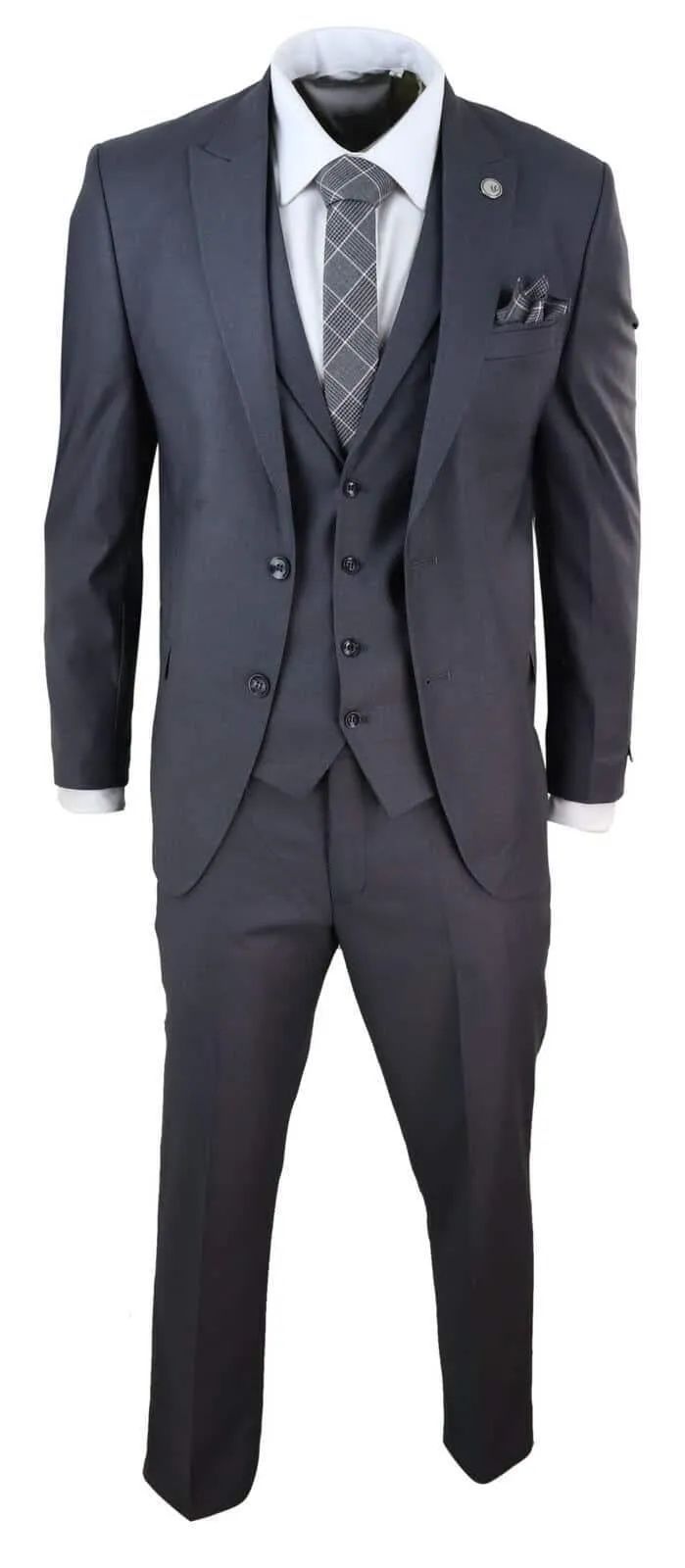 Nouveau costume 3 pièces pour homme - Charbon uni - Coupe classique ajustée - Smart Casual - Formel des années 1920