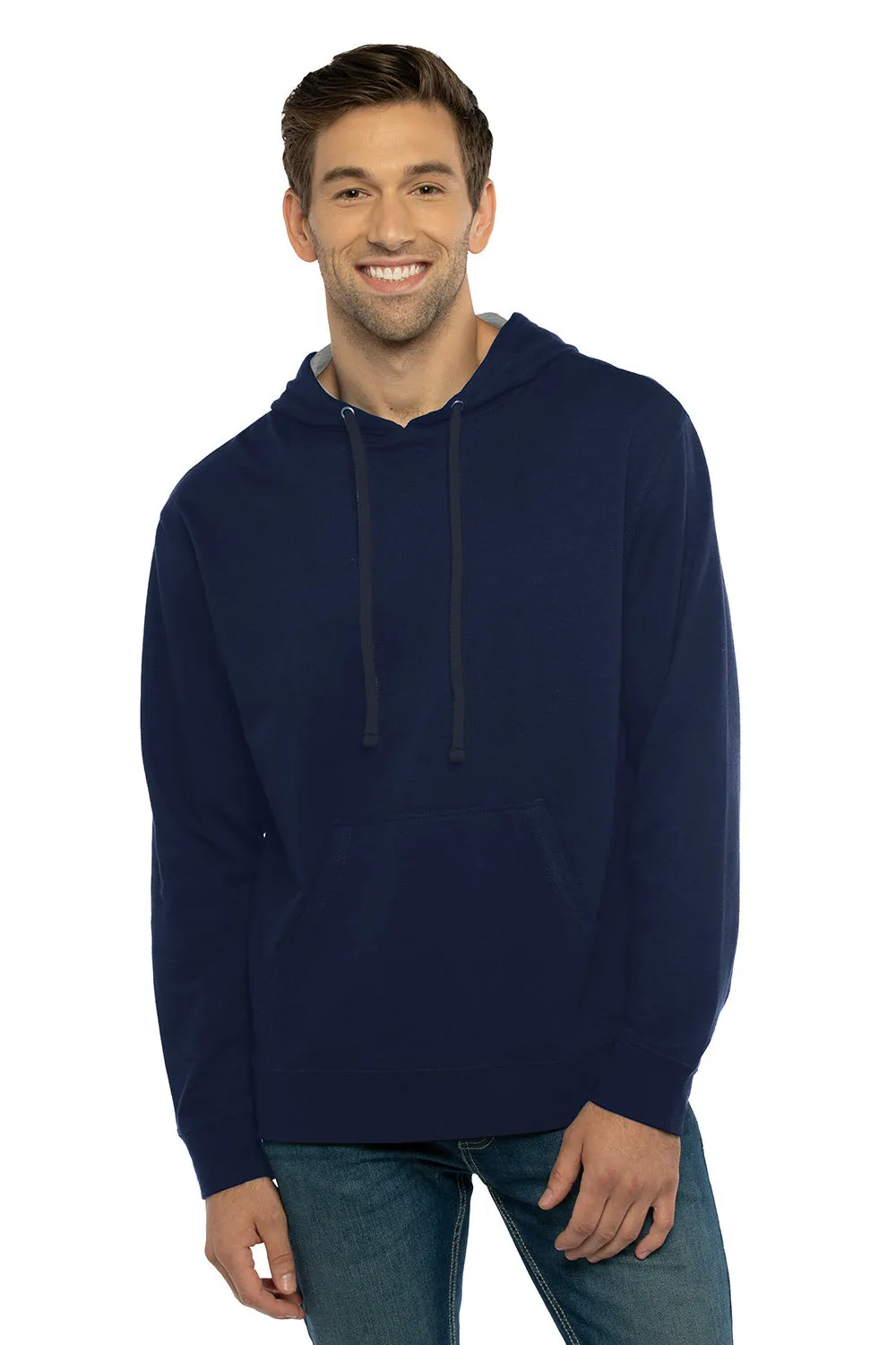 Sweat à capuche en molleton français pour hommes avec poche kangourou - Bleu marine minuit/Gris chiné