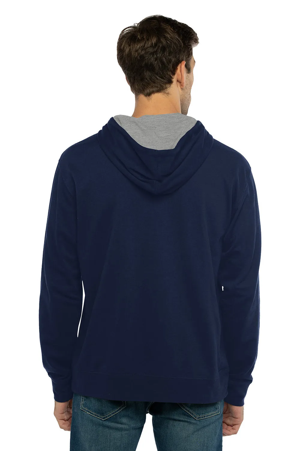 Sweat à capuche en molleton français pour hommes avec poche kangourou - Bleu marine minuit/Gris chiné