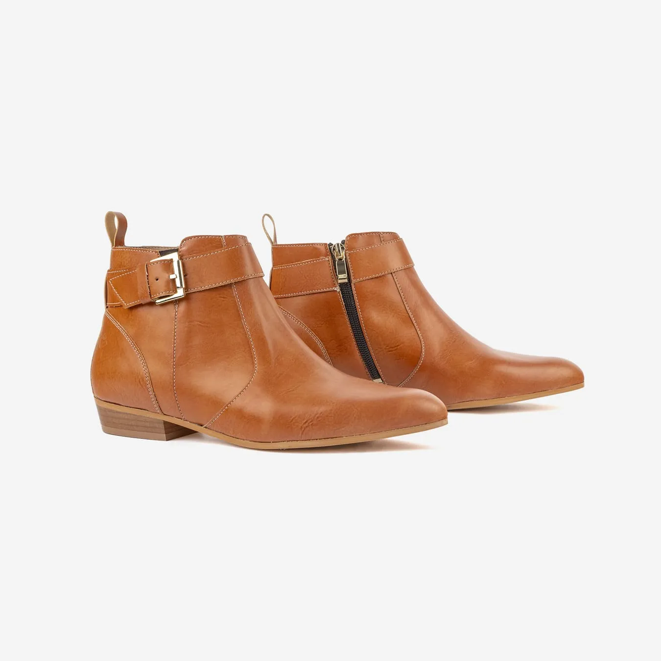 Bottes à boucle en similicuir végan Olympe pour femmes | Camel