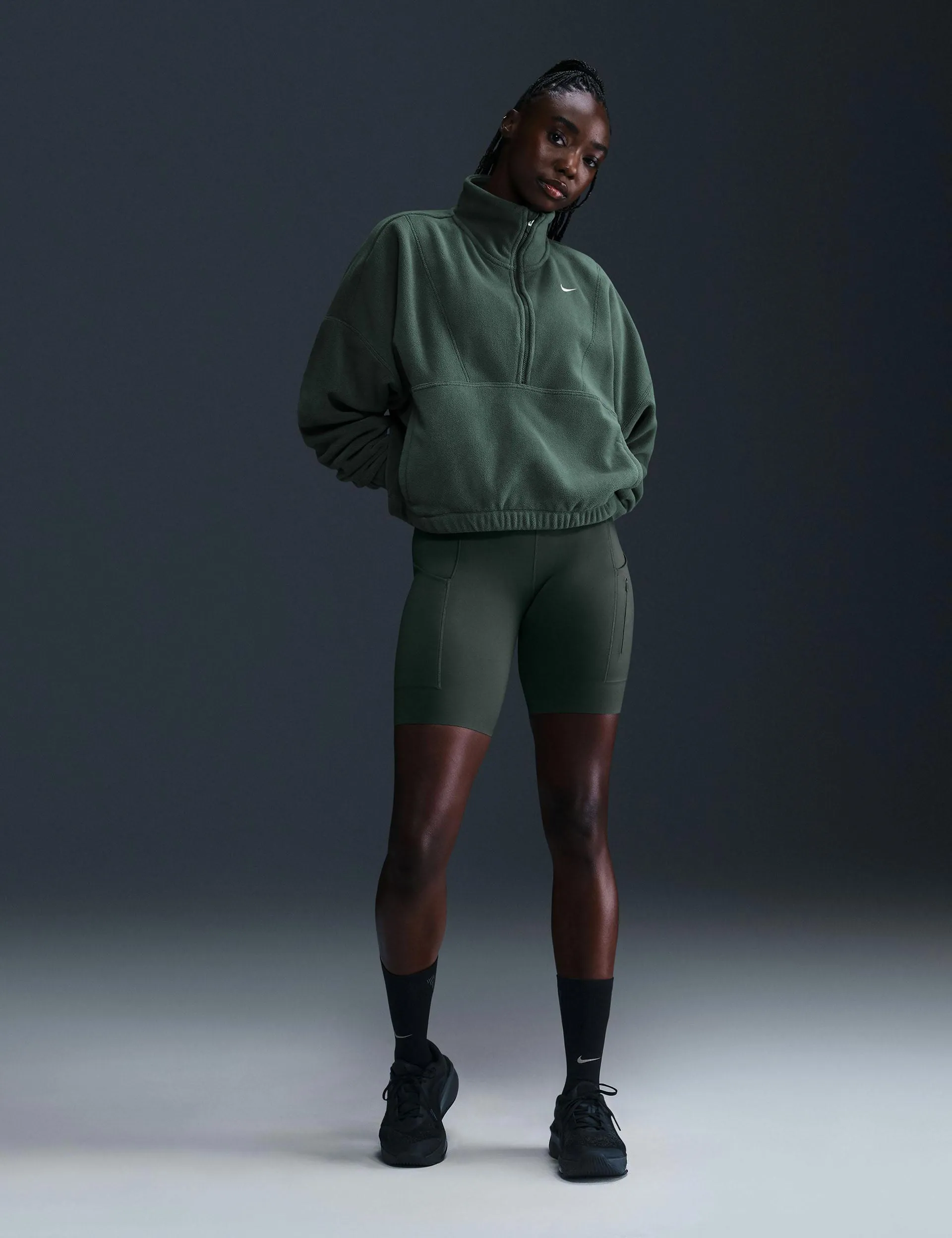 Un haut en polaire 1/2 zip surdimensionné - Vert vintage/Blanc