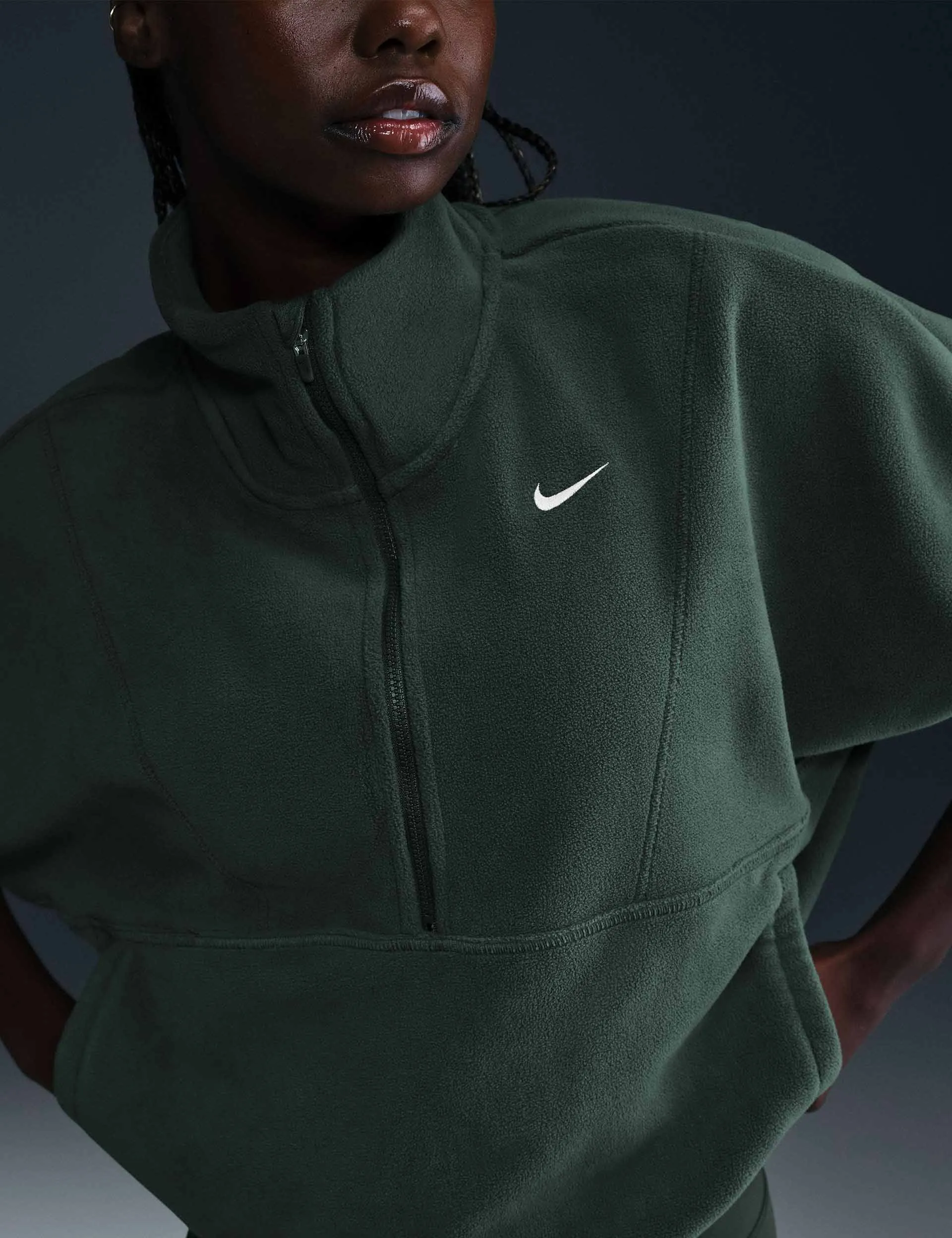 Un haut en polaire 1/2 zip surdimensionné - Vert vintage/Blanc