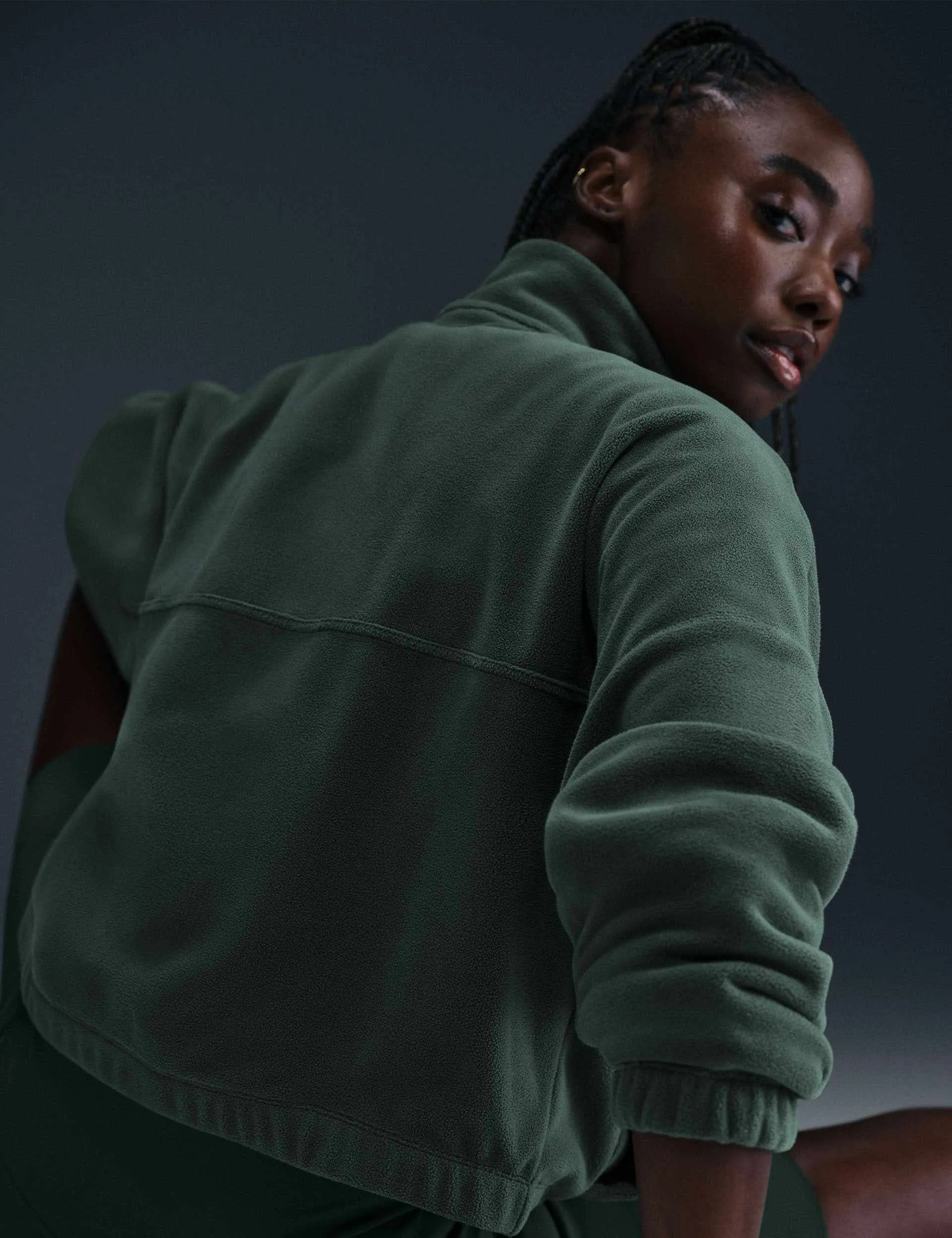 Un haut en polaire 1/2 zip surdimensionné - Vert vintage/Blanc
