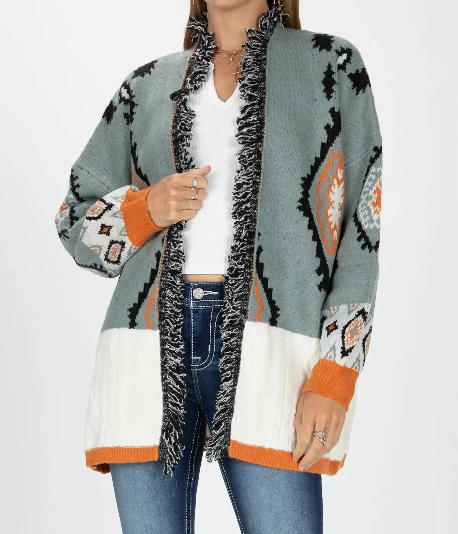 Cardigan Aztec Surdimensionné en Vert Jade