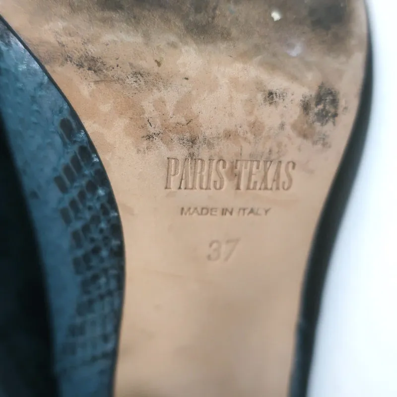 Bottes Paris Texas hautes à mi-mollet en cuir imprimé serpent turquoise taille 37