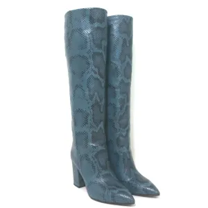 Bottes Paris Texas hautes à mi-mollet en cuir imprimé serpent turquoise taille 37