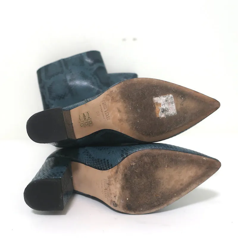 Bottes Paris Texas hautes à mi-mollet en cuir imprimé serpent turquoise taille 37