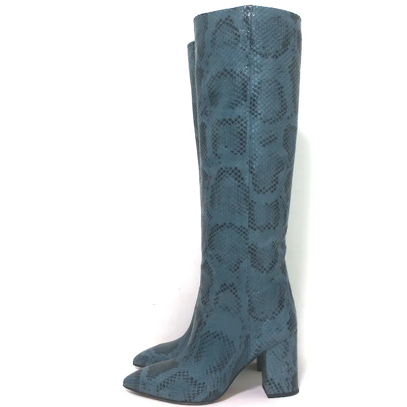 Bottes Paris Texas hautes à mi-mollet en cuir imprimé serpent turquoise taille 37
