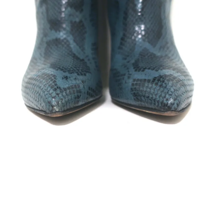 Bottes Paris Texas hautes à mi-mollet en cuir imprimé serpent turquoise taille 37