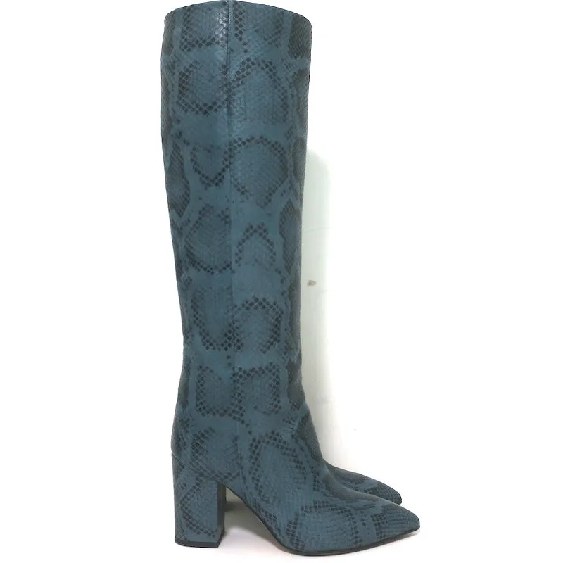 Bottes Paris Texas hautes à mi-mollet en cuir imprimé serpent turquoise taille 37