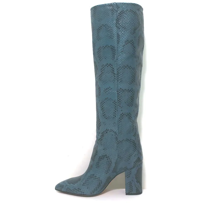Bottes Paris Texas hautes à mi-mollet en cuir imprimé serpent turquoise taille 37