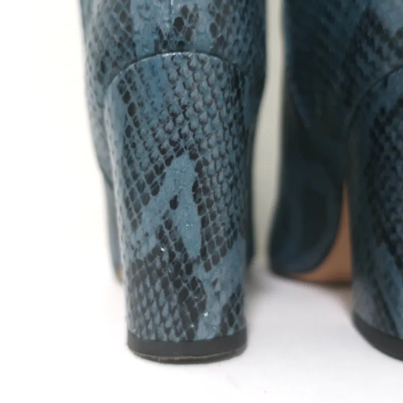 Bottes Paris Texas hautes à mi-mollet en cuir imprimé serpent turquoise taille 37