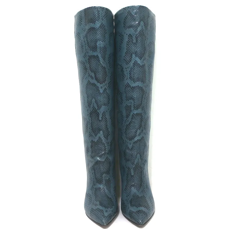 Bottes Paris Texas hautes à mi-mollet en cuir imprimé serpent turquoise taille 37