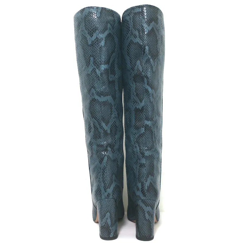 Bottes Paris Texas hautes à mi-mollet en cuir imprimé serpent turquoise taille 37