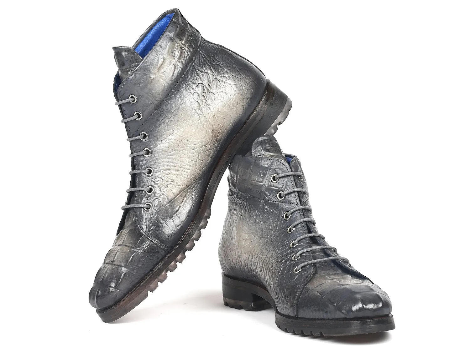 Paul Parkman Chaussures Bottes en cuir à motif crocodile pour hommes Paul Parkman en gris