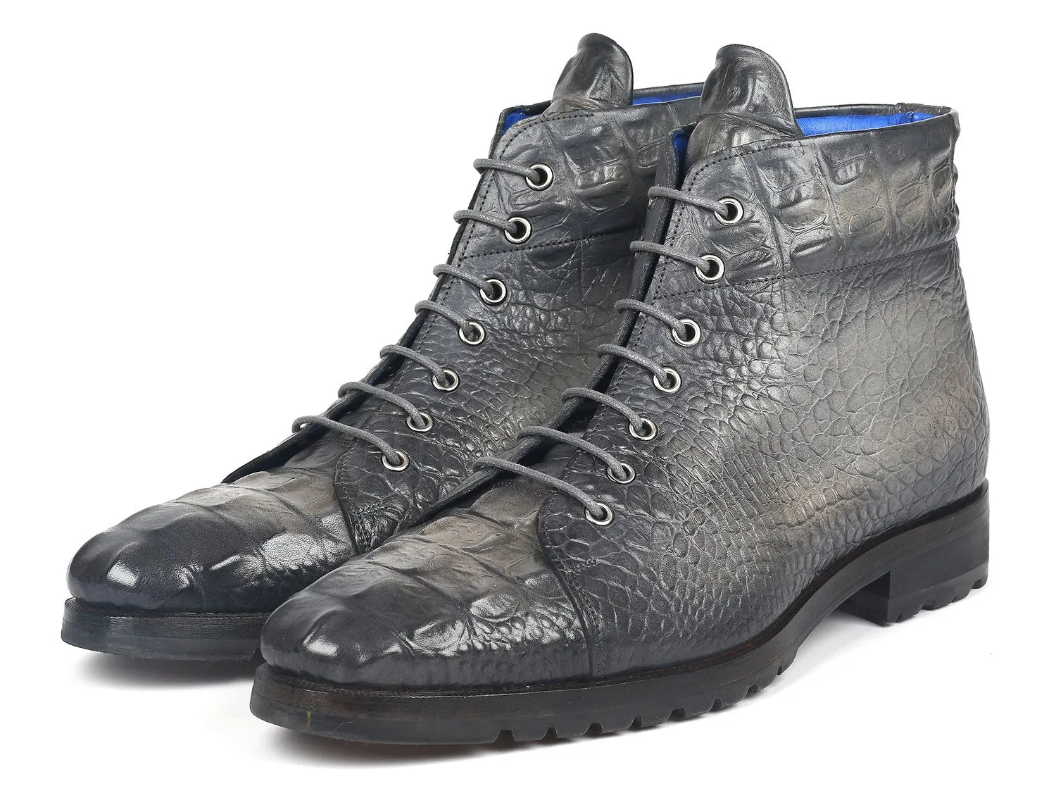 Paul Parkman Chaussures Bottes en cuir à motif crocodile pour hommes Paul Parkman en gris