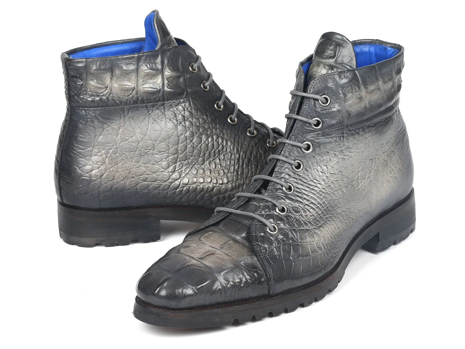 Paul Parkman Chaussures Bottes en cuir à motif crocodile pour hommes Paul Parkman en gris