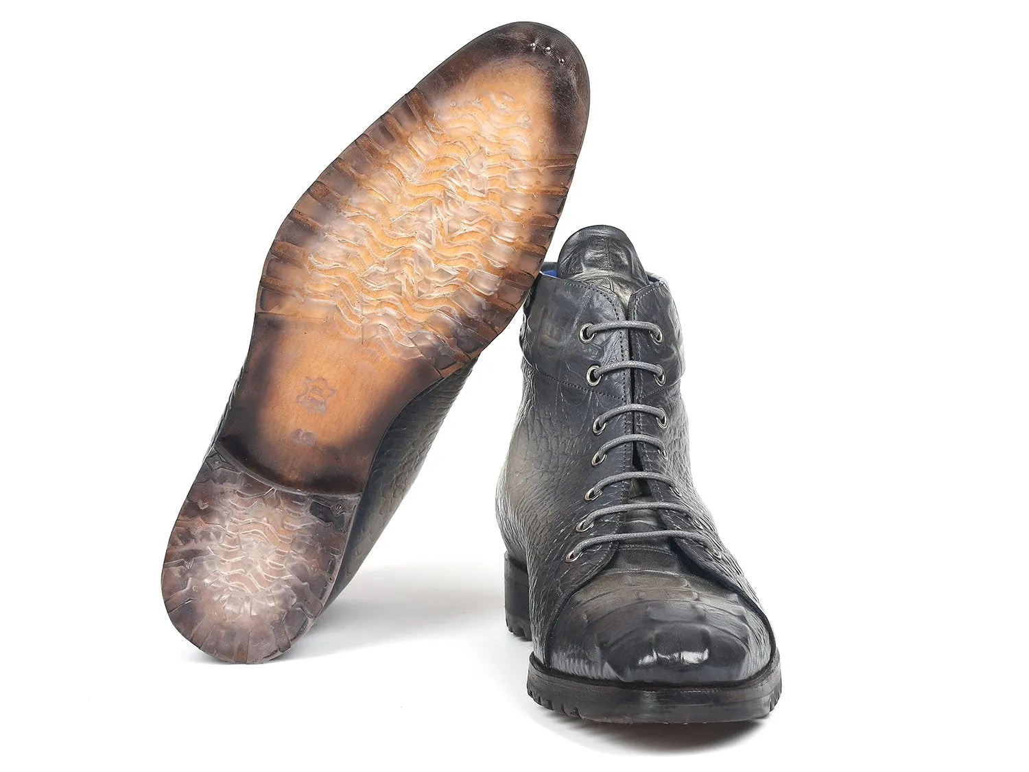 Paul Parkman Chaussures Bottes en cuir à motif crocodile pour hommes Paul Parkman en gris