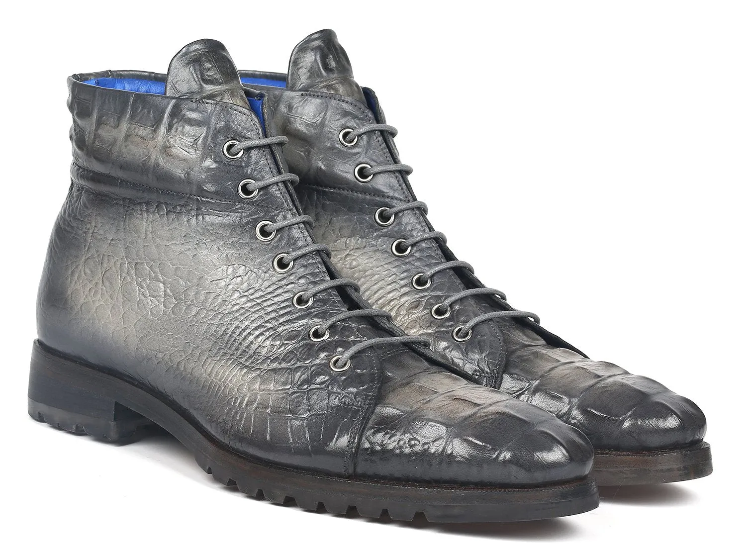 Paul Parkman Chaussures Bottes en cuir à motif crocodile pour hommes Paul Parkman en gris