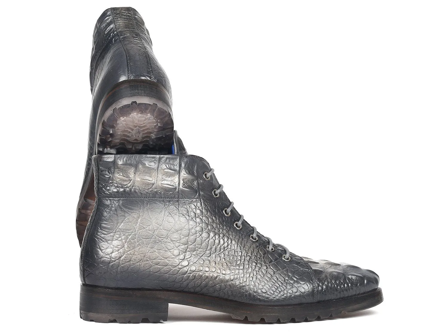 Paul Parkman Chaussures Bottes en cuir à motif crocodile pour hommes Paul Parkman en gris