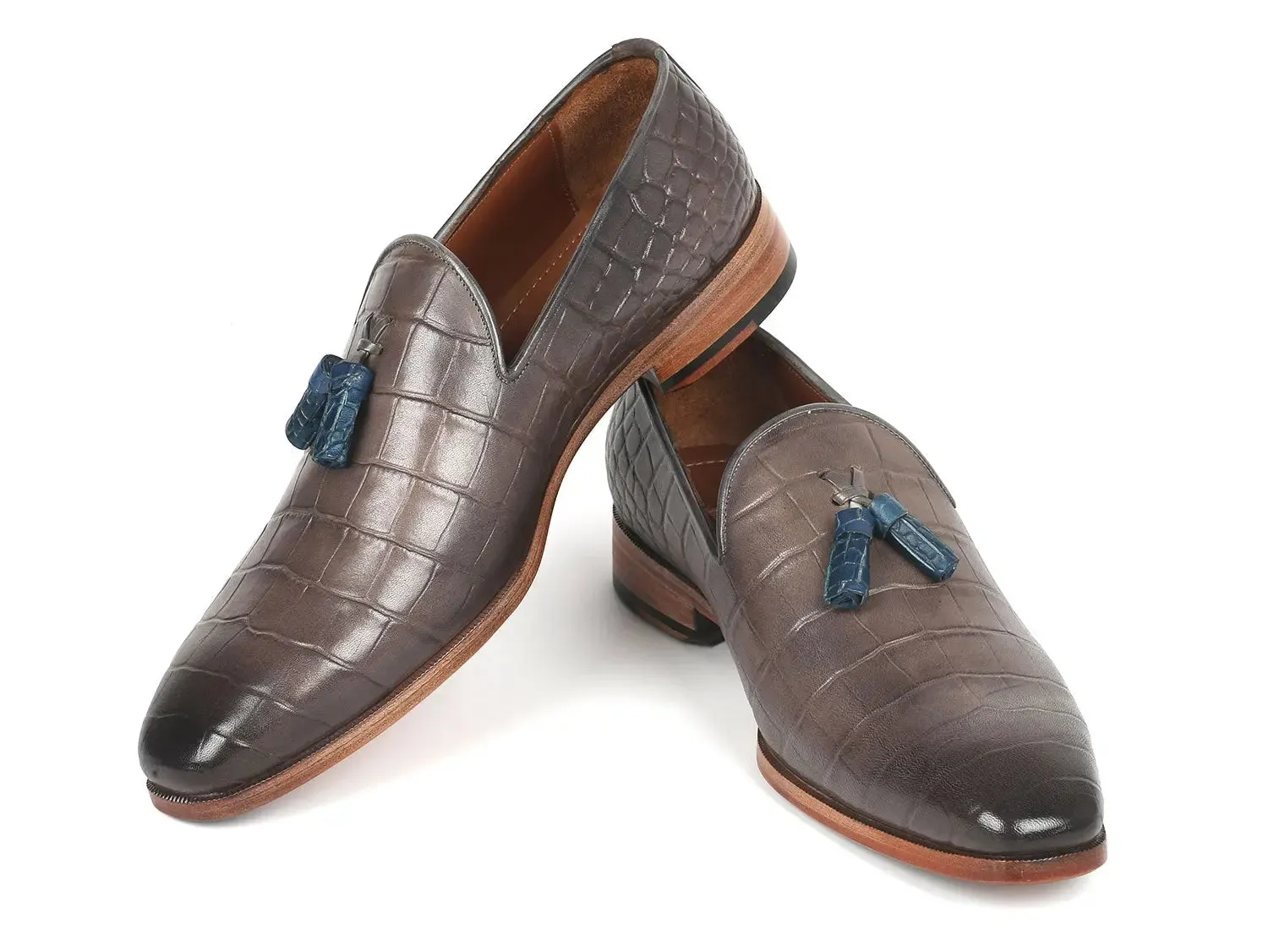 Paul Parkman Chaussures Paul Parkman Mocassins à gland en veau gaufré crocodile gris pour homme