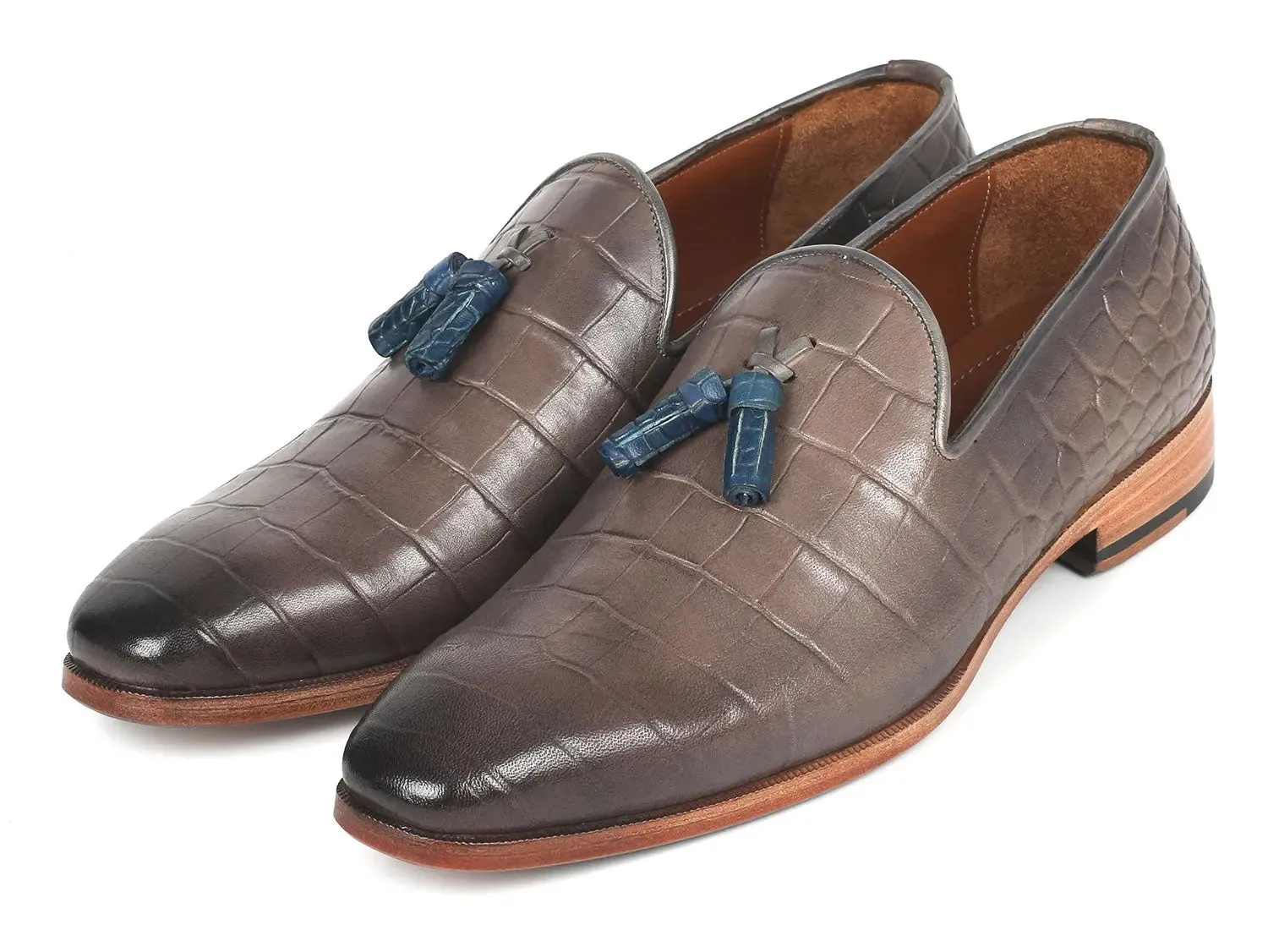Paul Parkman Chaussures Paul Parkman Mocassins à gland en veau gaufré crocodile gris pour homme