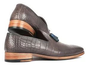 Paul Parkman Chaussures Paul Parkman Mocassins à gland en veau gaufré crocodile gris pour homme