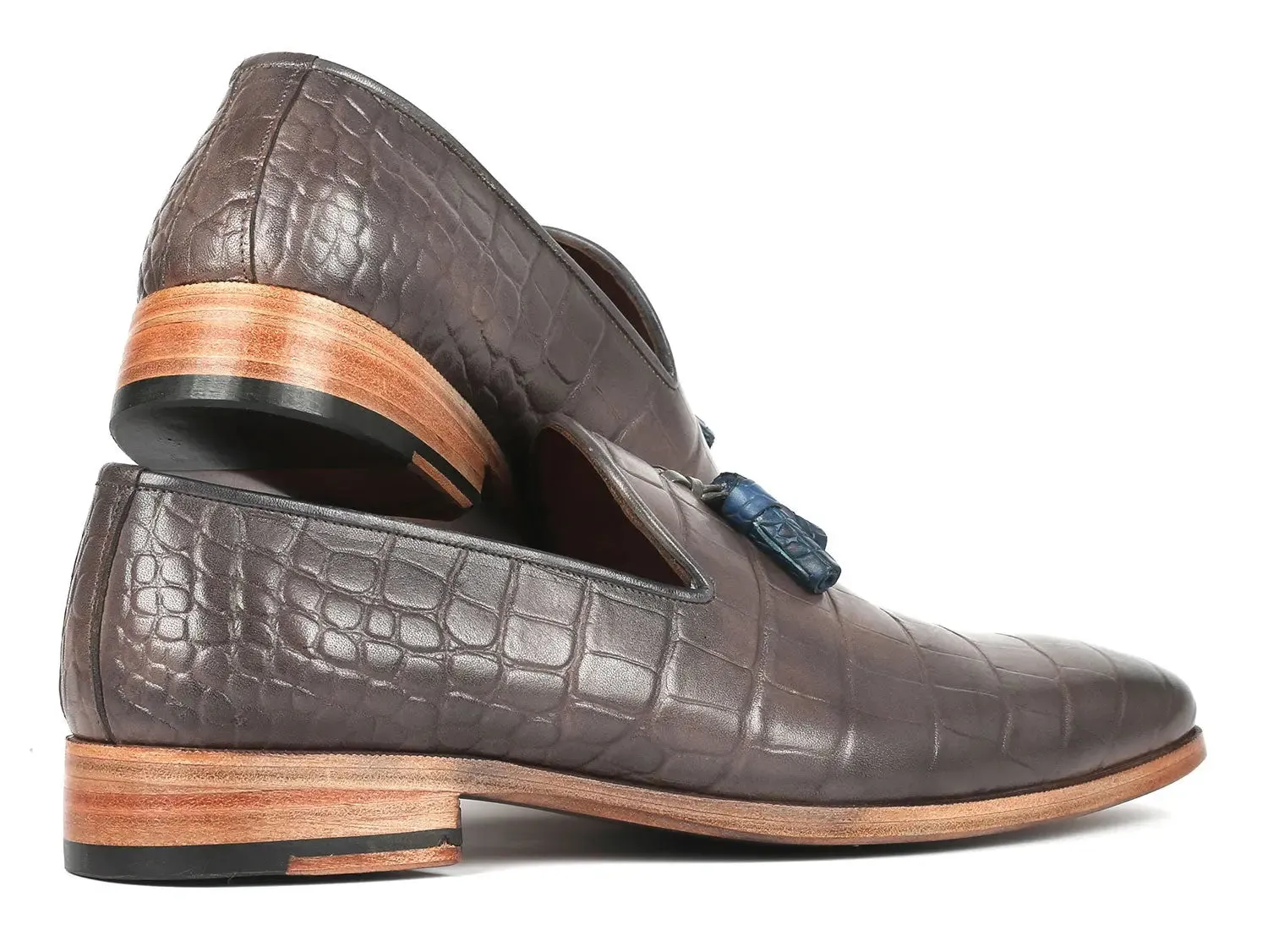 Paul Parkman Chaussures Paul Parkman Mocassins à gland en veau gaufré crocodile gris pour homme