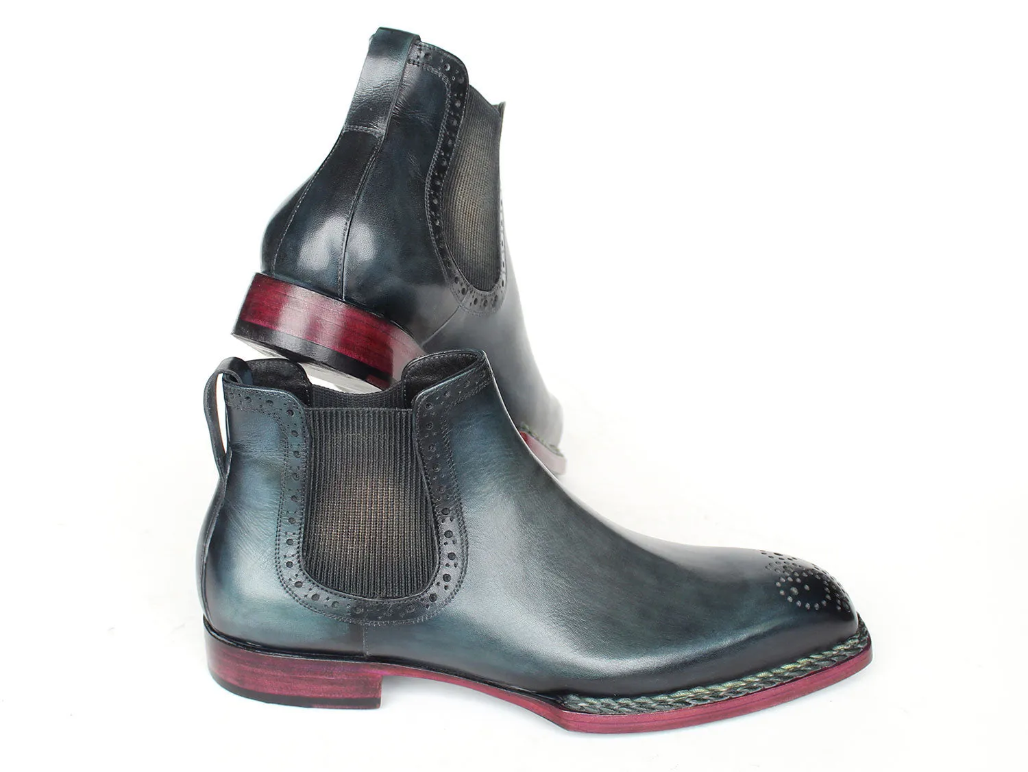Paul Parkman Chaussures Bottes Chelsea en Cuir Brunie à Couture Norvégienne pour Homme en Bleu
