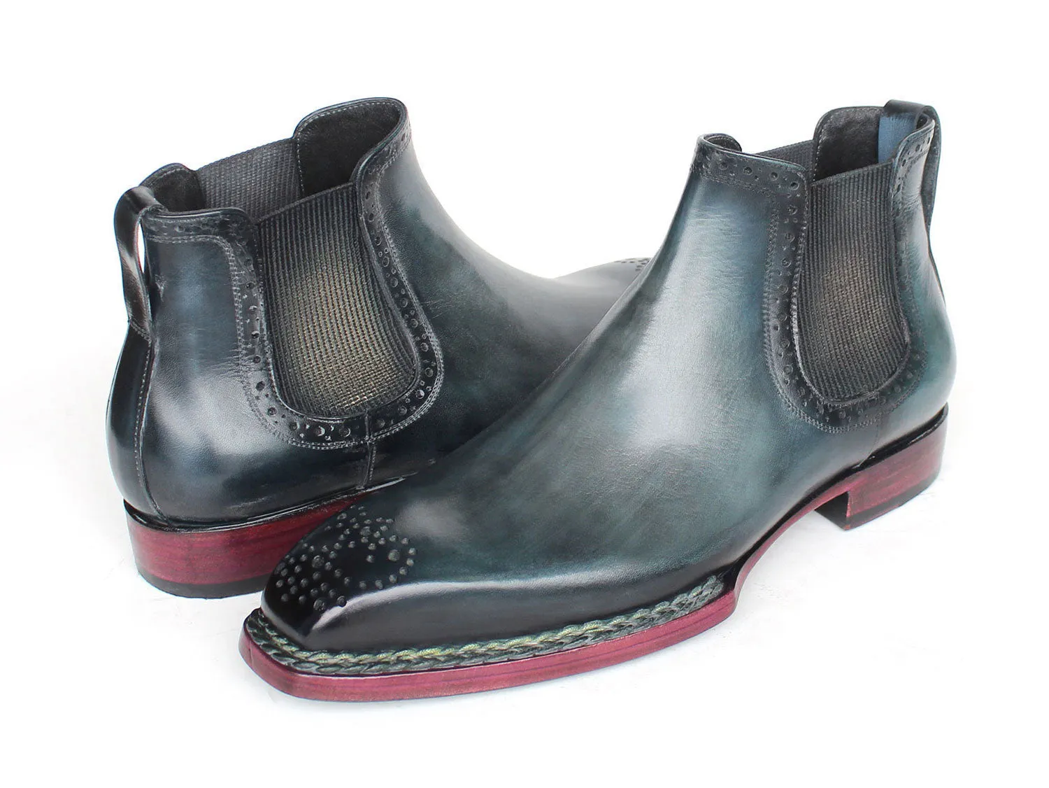 Paul Parkman Chaussures Bottes Chelsea en Cuir Brunie à Couture Norvégienne pour Homme en Bleu